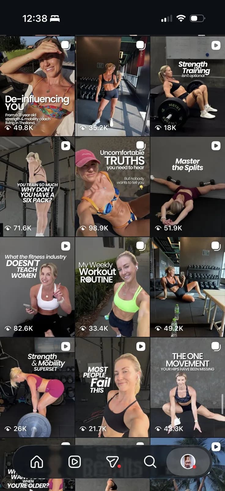 More of Charlotte Hazelwood's Instagram reels, with the view count on each reel